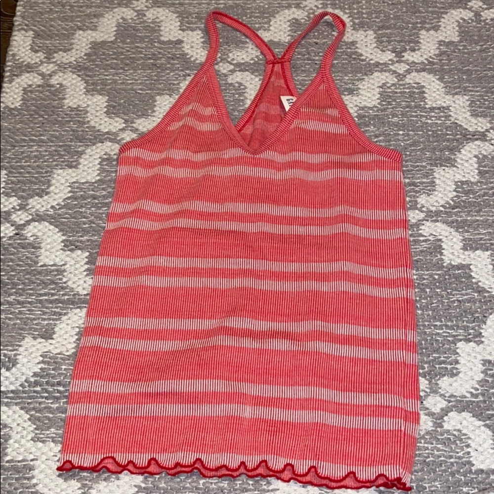 Red and White Striped Ribbed Tank